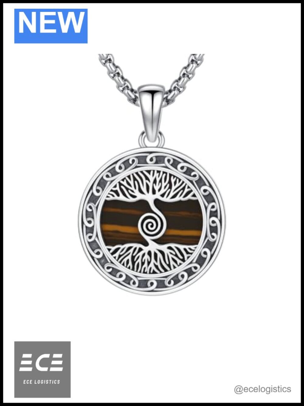 Tree of Life Pendant 925 Sterling Silver Tiger Eye Celtic Medallion